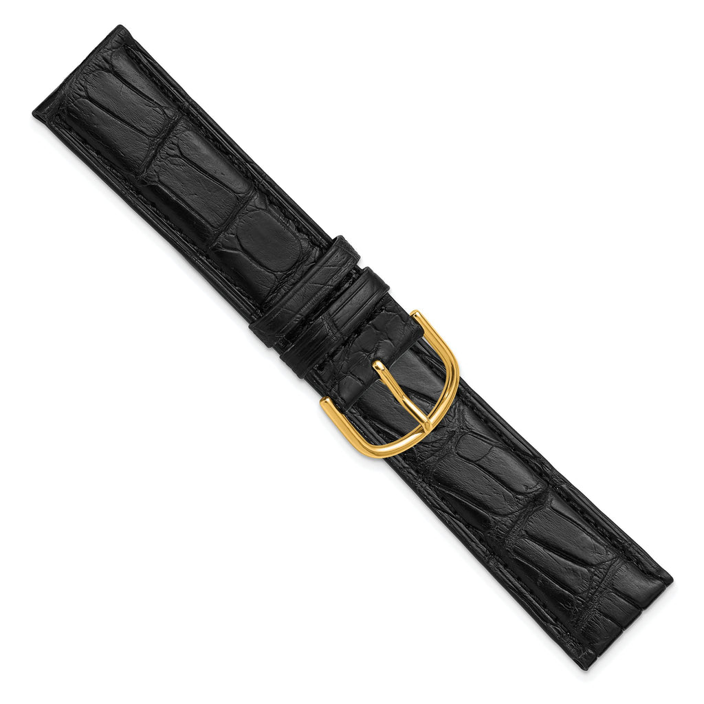 18mm Black Matte Genuine Louisiana Alligator Leather with Gold-tone Buckle 7.5 inch Watch Band - Sophia Jewelers