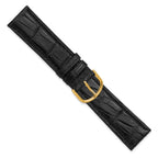 18mm Black Matte Genuine Louisiana Alligator Leather with Gold-tone Buckle 7.5 inch Watch Band - Sophia Jewelers