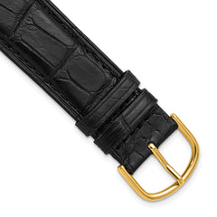 22mm Black Matte Genuine Louisiana Alligator Leather with Gold-tone Buckle 7.5 inch Watch Band