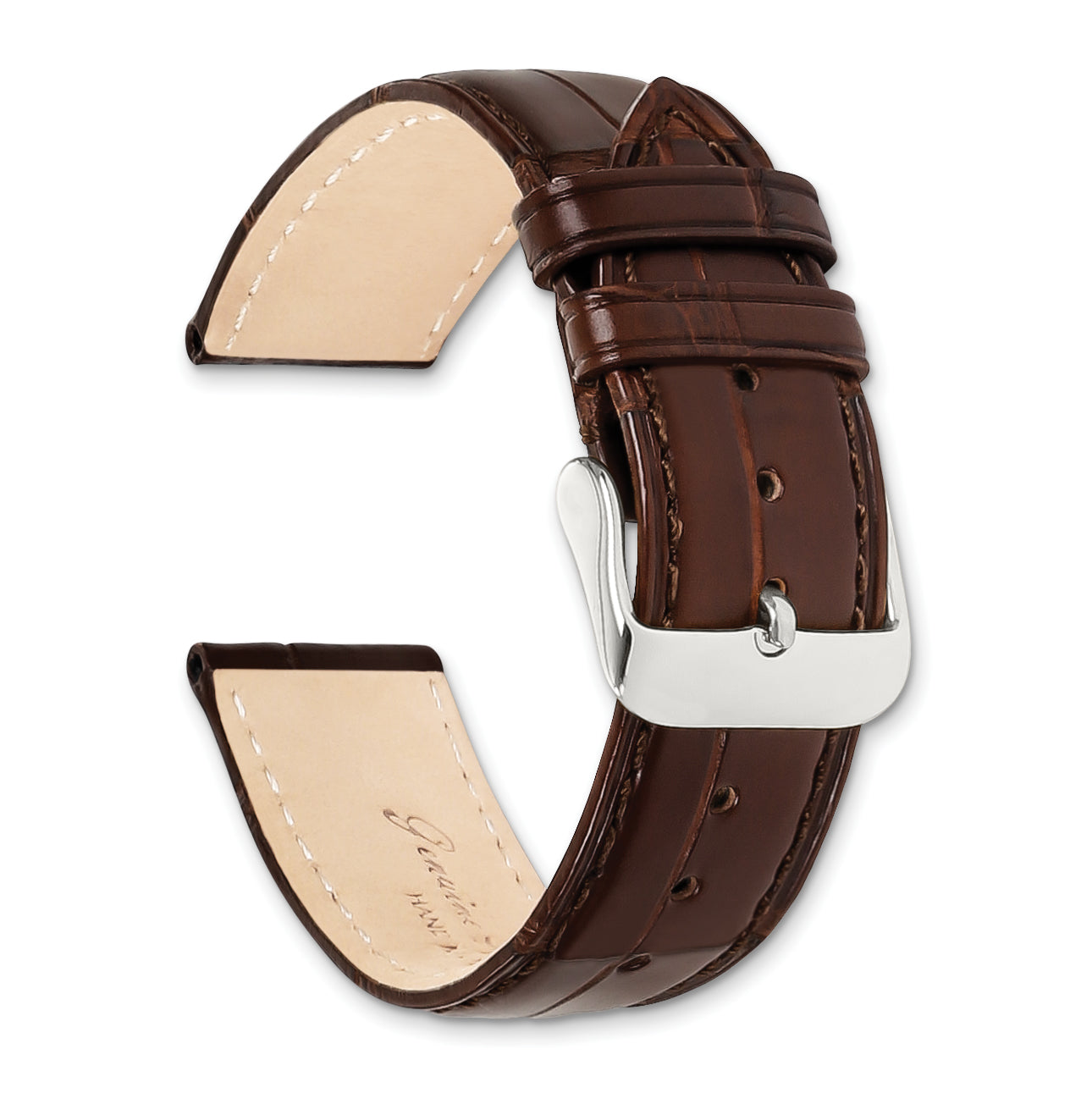 18mm Havana Matte Genuine Louisiana Alligator Leather with Silver-tone Buckle 7.5 inch Watch Band