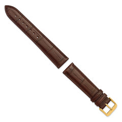22mm Havana Matte Genuine Louisiana Alligator Leather with Gold-tone Buckle 7.5 inch Watch Band