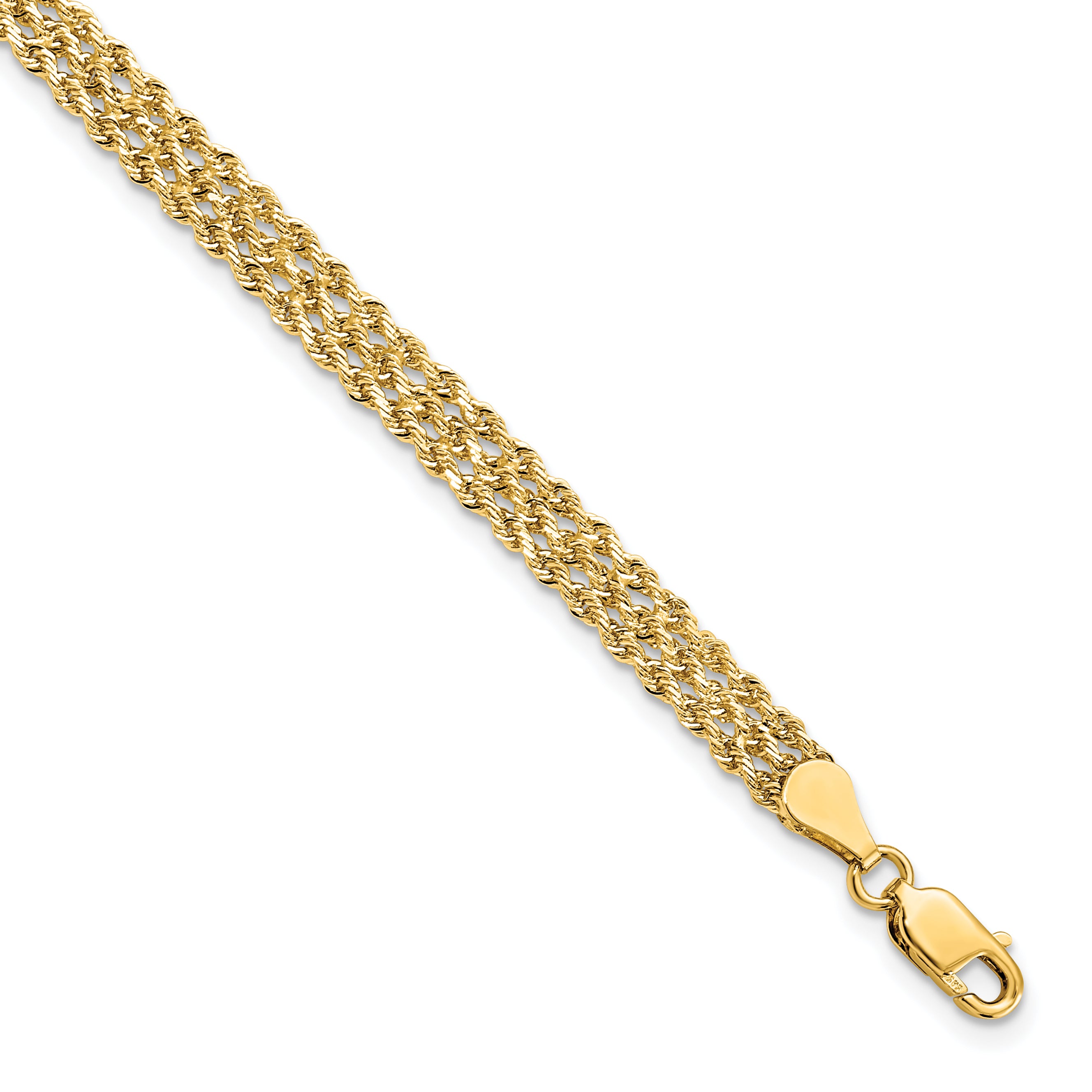 Diamond-Cut Triple Rope Chain Bracelet in 14K Yellow Gold, 7 to 8 Inch, 4.5mm Secondary image