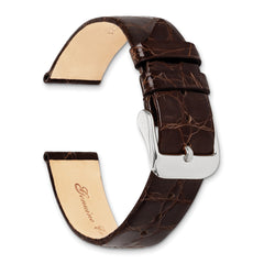 16mm Brown Flat Genuine Crocodile Leather with Silver-tone Buckle 7.5 inch Watch Band