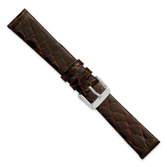 16mm Brown Flat Genuine Crocodile Leather with Silver-tone Buckle 7.5 inch Watch Band