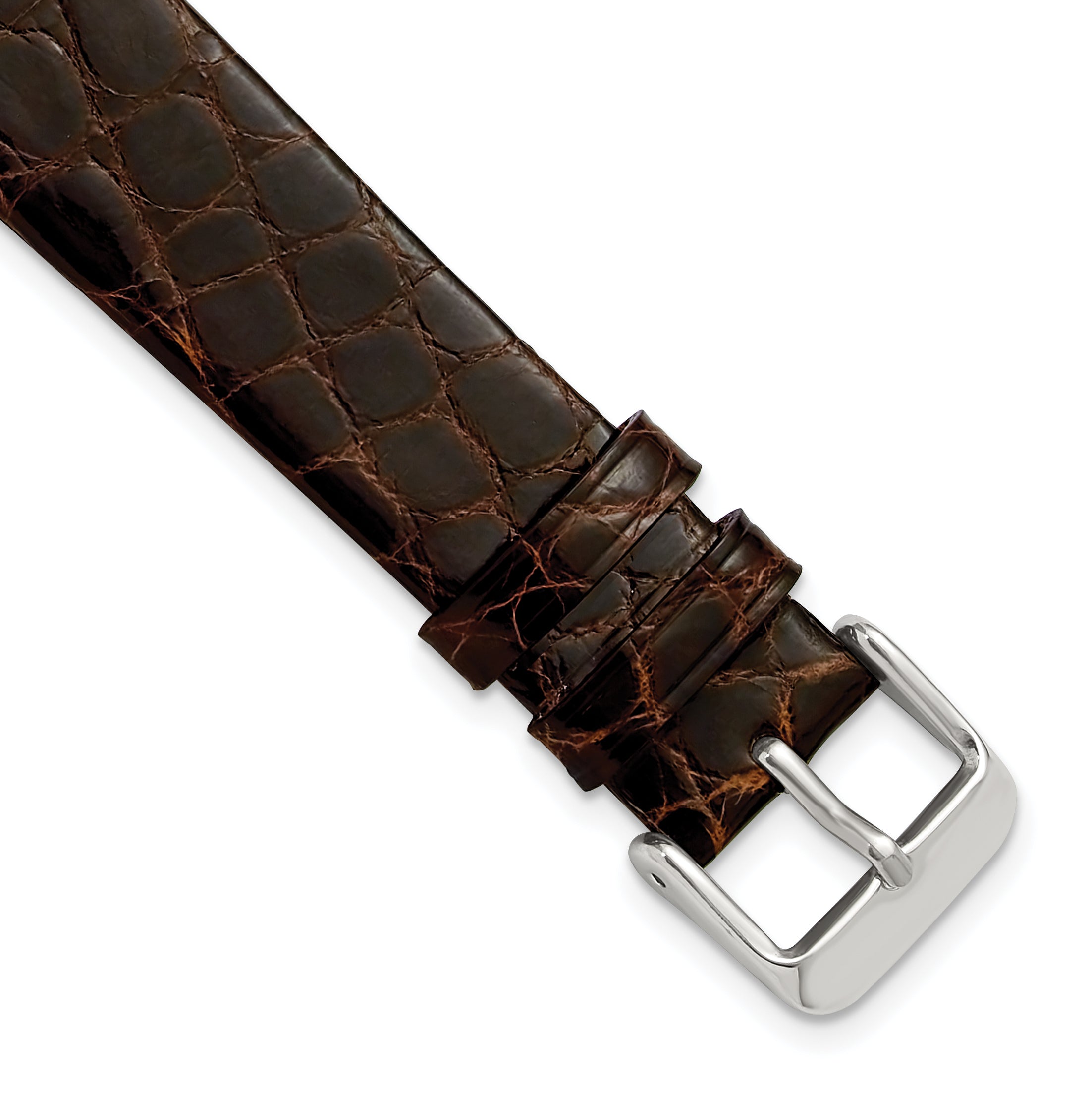 16mm Brown Flat Genuine Crocodile Leather with Silver-tone Buckle 7.5 inch Watch Band Main image