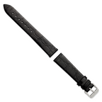 16mm Black Flat Genuine Crocodile Leather with Silver-tone 7.5 inch Watch Band