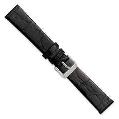 20mm Black Flat Genuine Crocodile Leather with Silver-tone Buckle 7.5 inch Watch Band