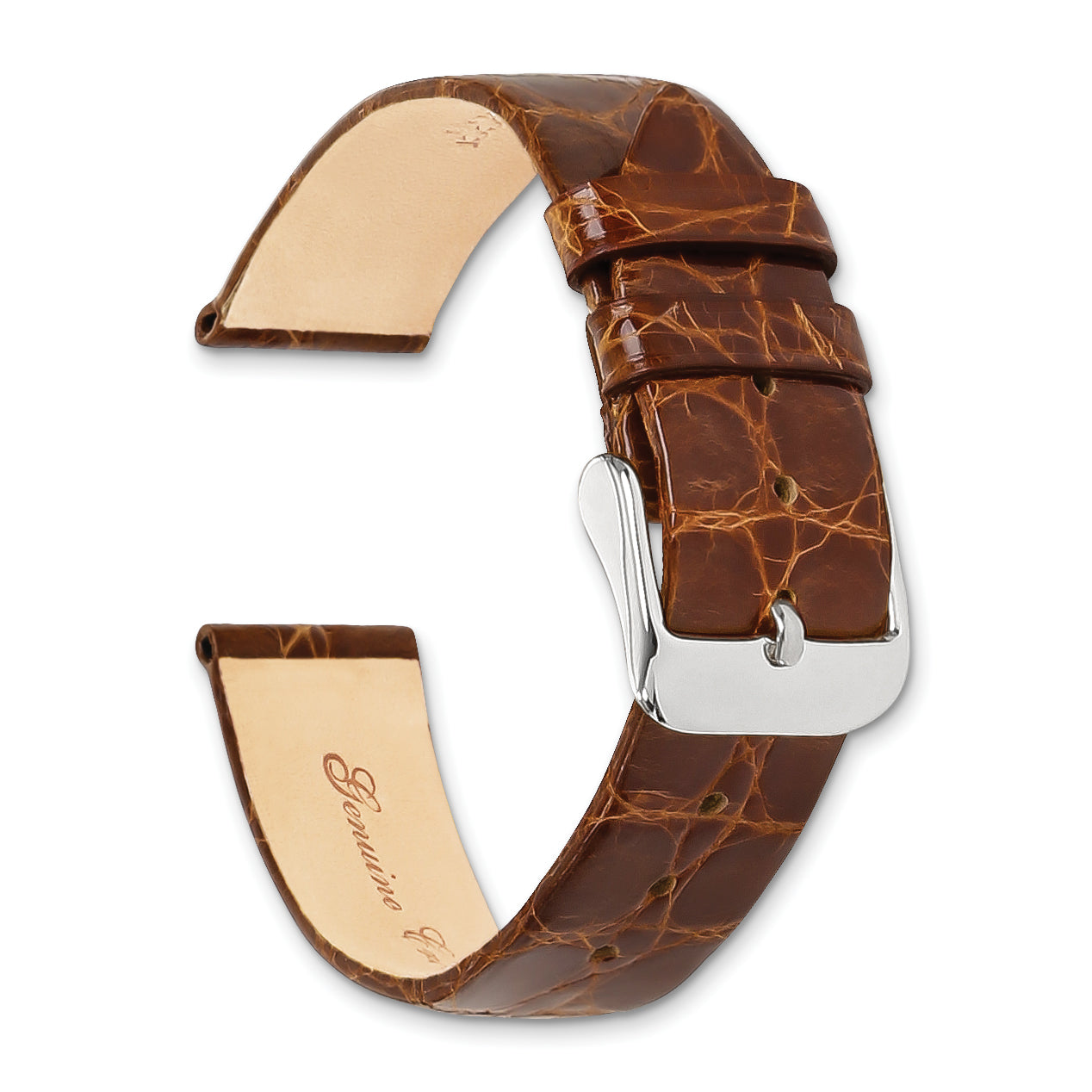 16mm Havana Flat Genuine Crocodile Leather with Silver-tone Buckle 7.5 inch Watch Band