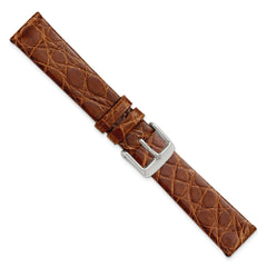 16mm Havana Flat Genuine Crocodile Leather with Silver-tone Buckle 7.5 inch Watch Band