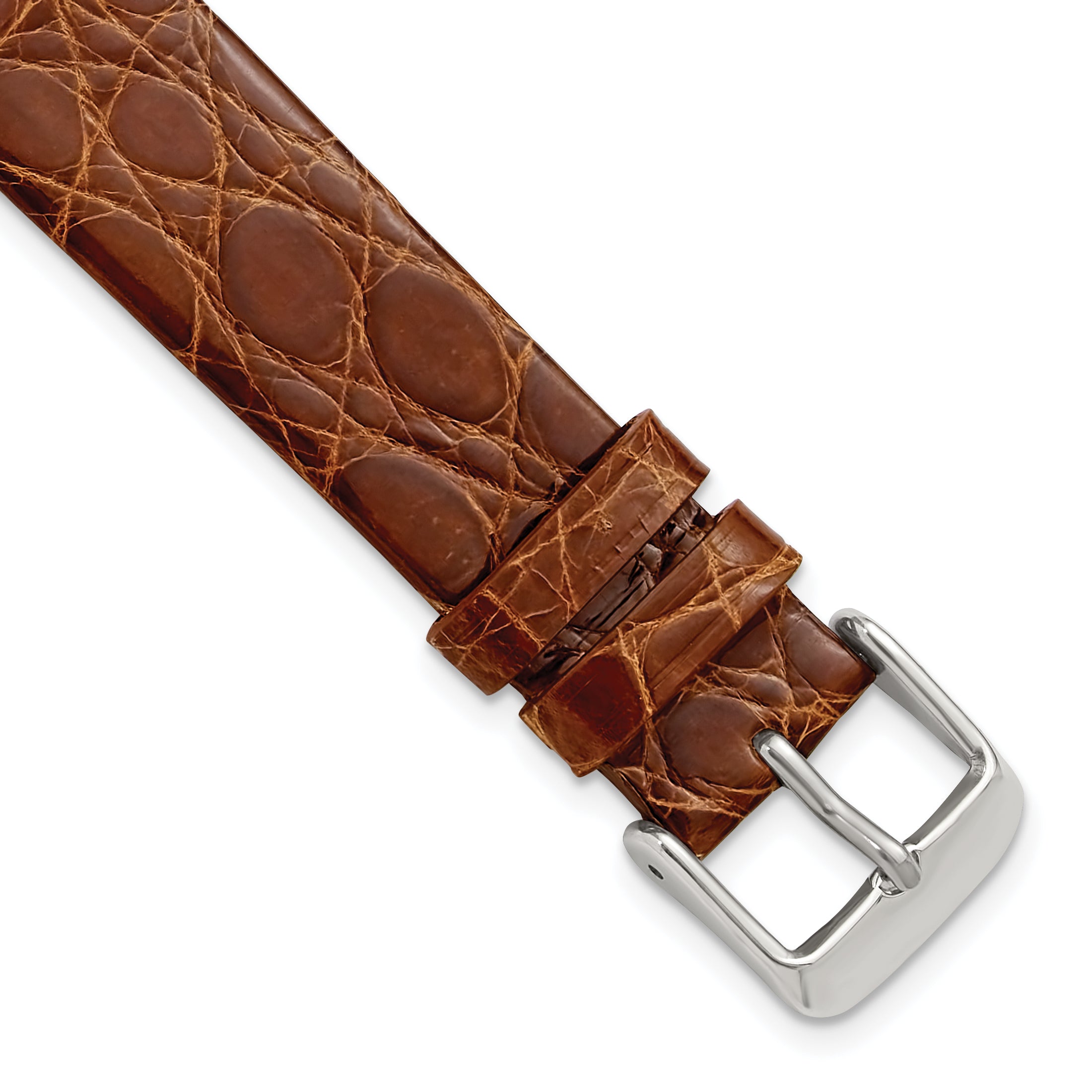 16mm Havana Flat Genuine Crocodile Leather with Silver-tone Buckle 7.5 inch Watch Band Main image