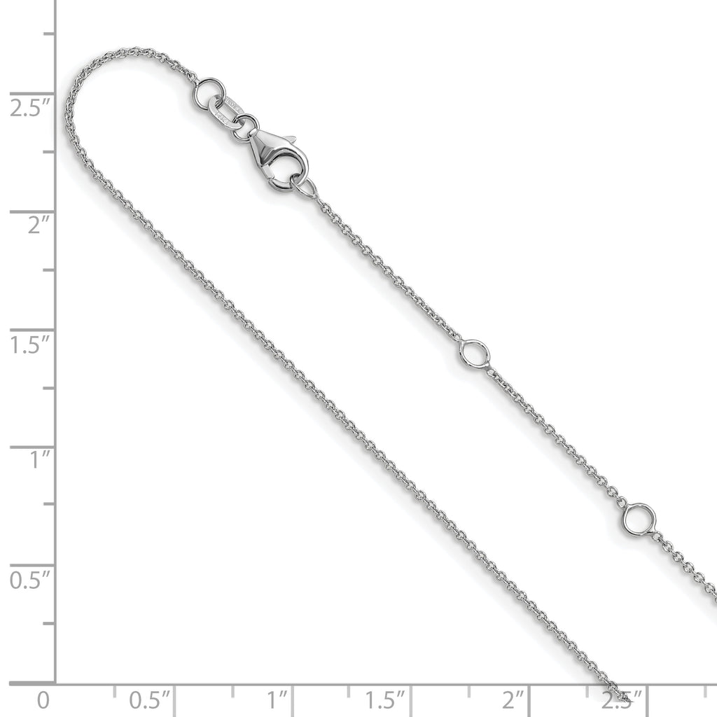 10k White Gold 1.1mm Round Cable 1in+1in Adjustable Chain