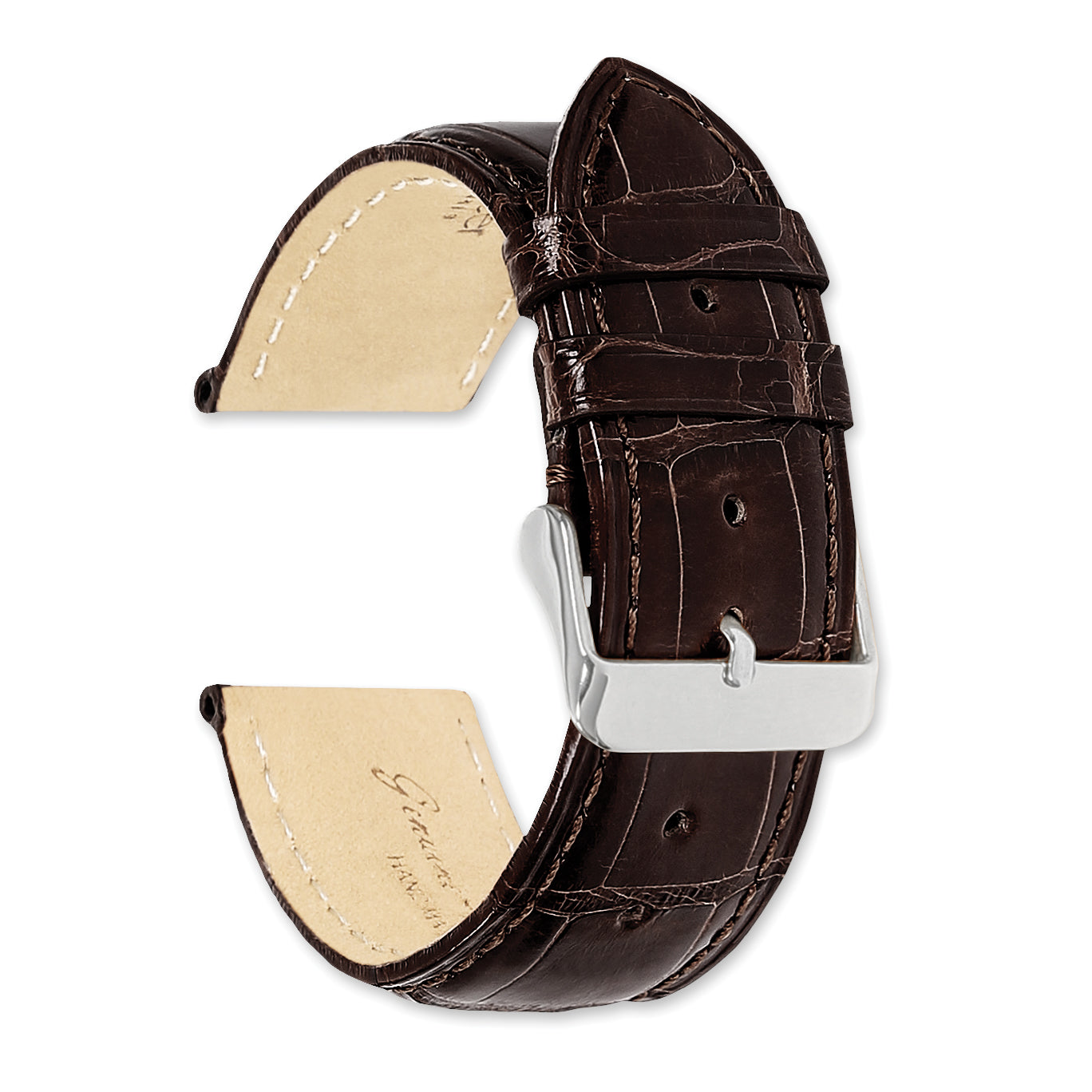 18mm Brown Genuine Alligator Chrono Leather with Silver-tone Buckle 7.5 inch Watch Band