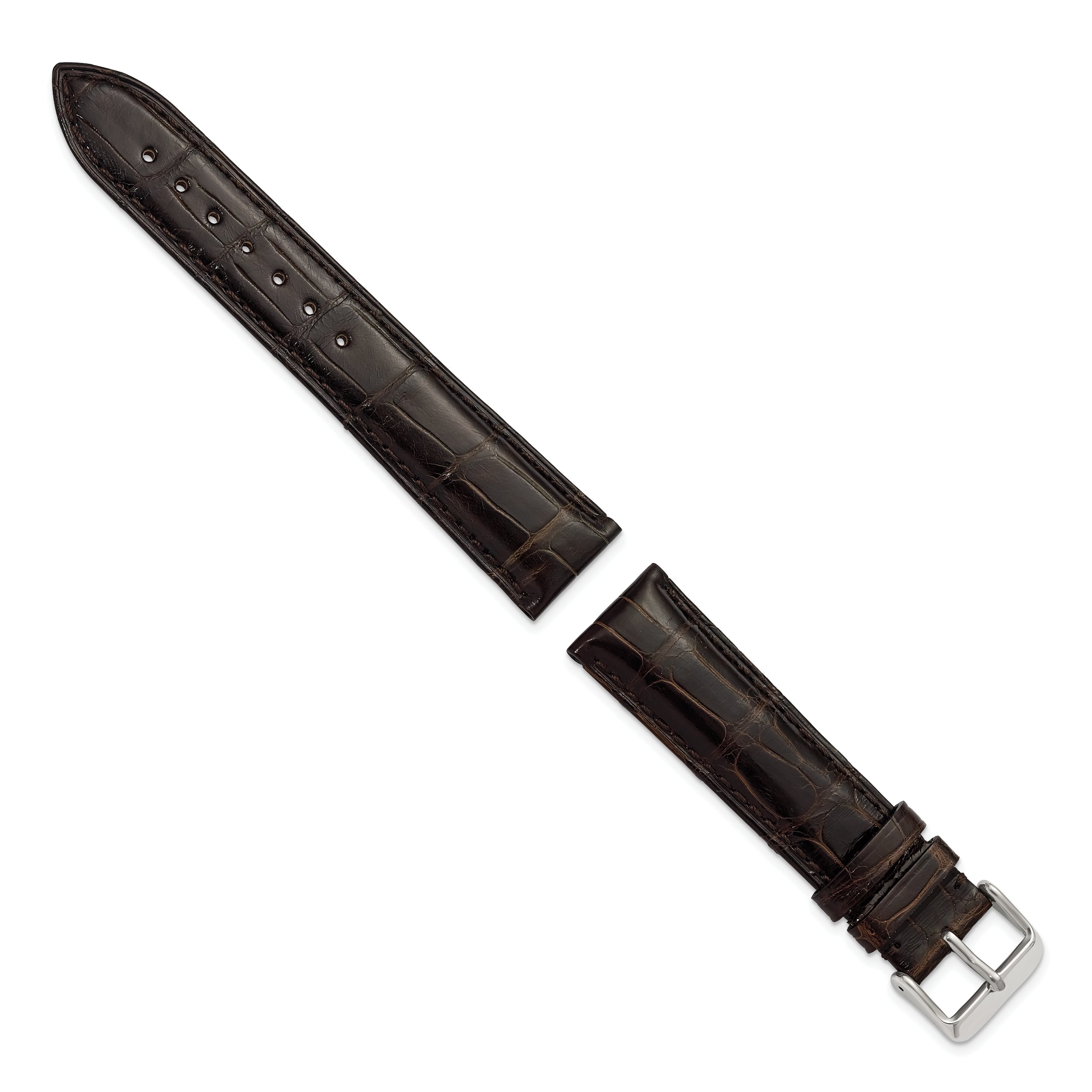 24mm Brown Genuine Alligator Chrono Leather with Silver-tone Buckle 7.5 inch Watch Band