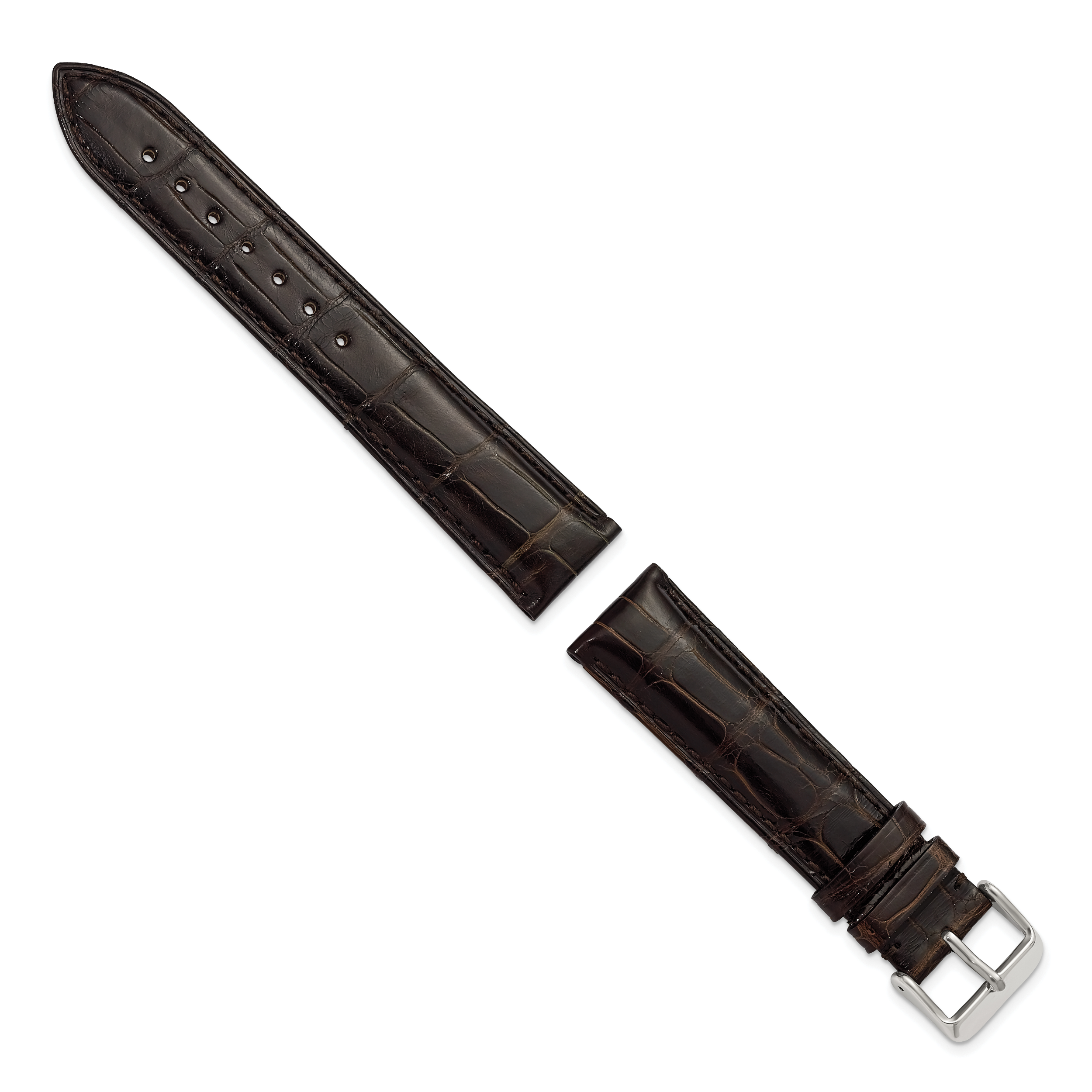 18mm Brown Genuine Alligator Chrono Leather with Silver-tone Buckle 7.5 inch Watch Band