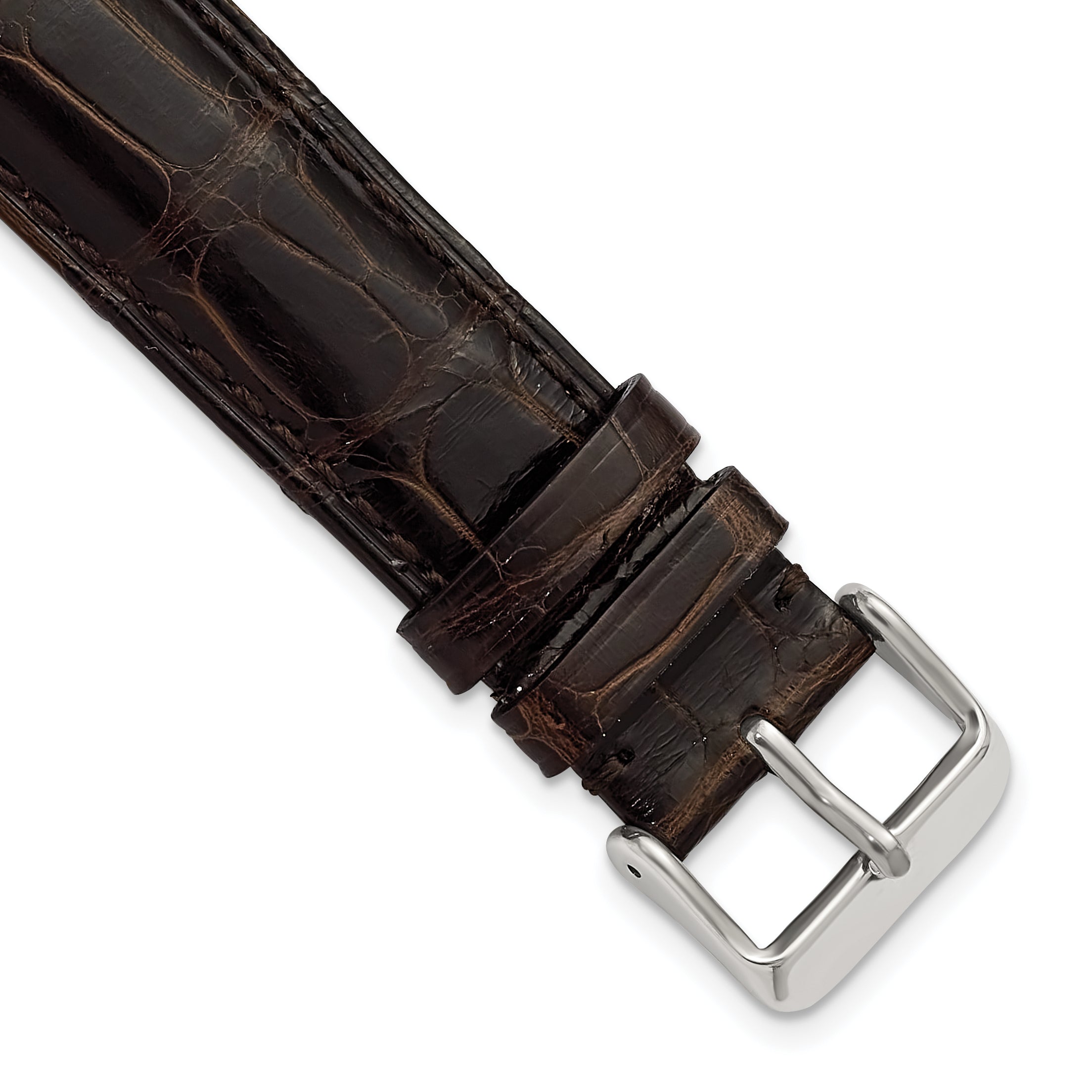 18mm Brown Genuine Alligator Chrono Leather with Silver-tone Buckle 7.5 inch Watch Band Main image