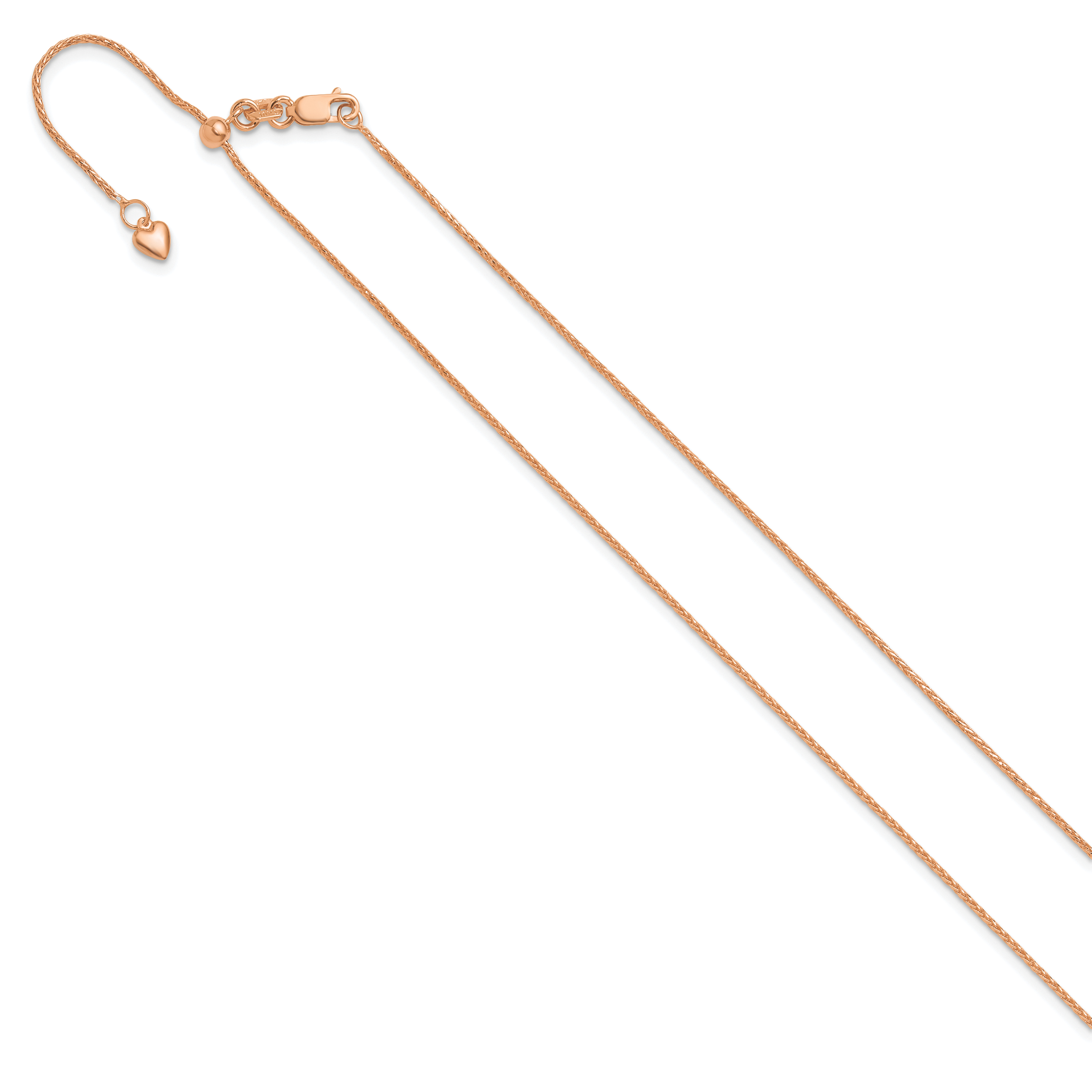 Adjustable Spiga Wheat Chain Necklace in 10K Rose Gold, 22 inch, 1mm Secondary image