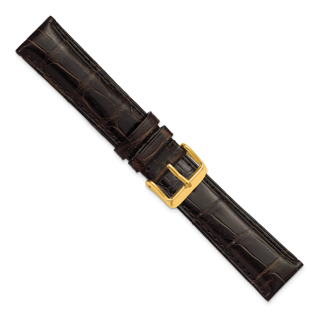 18mm Brown Genuine Alligator Chrono Leather with Gold-tone Buckle 7.5 inch Watch Band