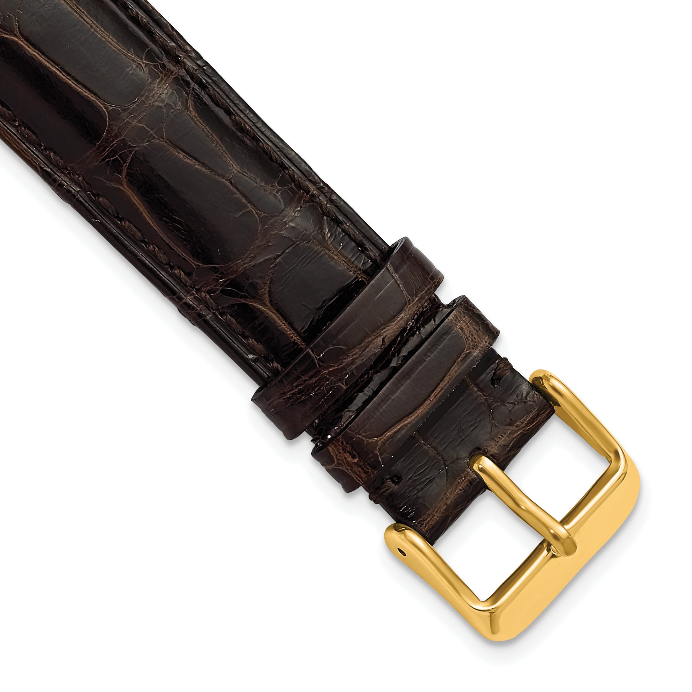 24mm Brown Genuine Alligator Chrono Leather with Gold-tone Buckle 7.5 inch Watch Band