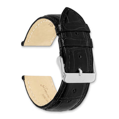 24mm Black Genuine Alligator Chrono Leather with Silver-tone Buckle 7.5 inch Watch Band