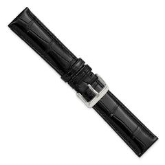 24mm Black Genuine Alligator Chrono Leather with Silver-tone Buckle 7.5 inch Watch Band