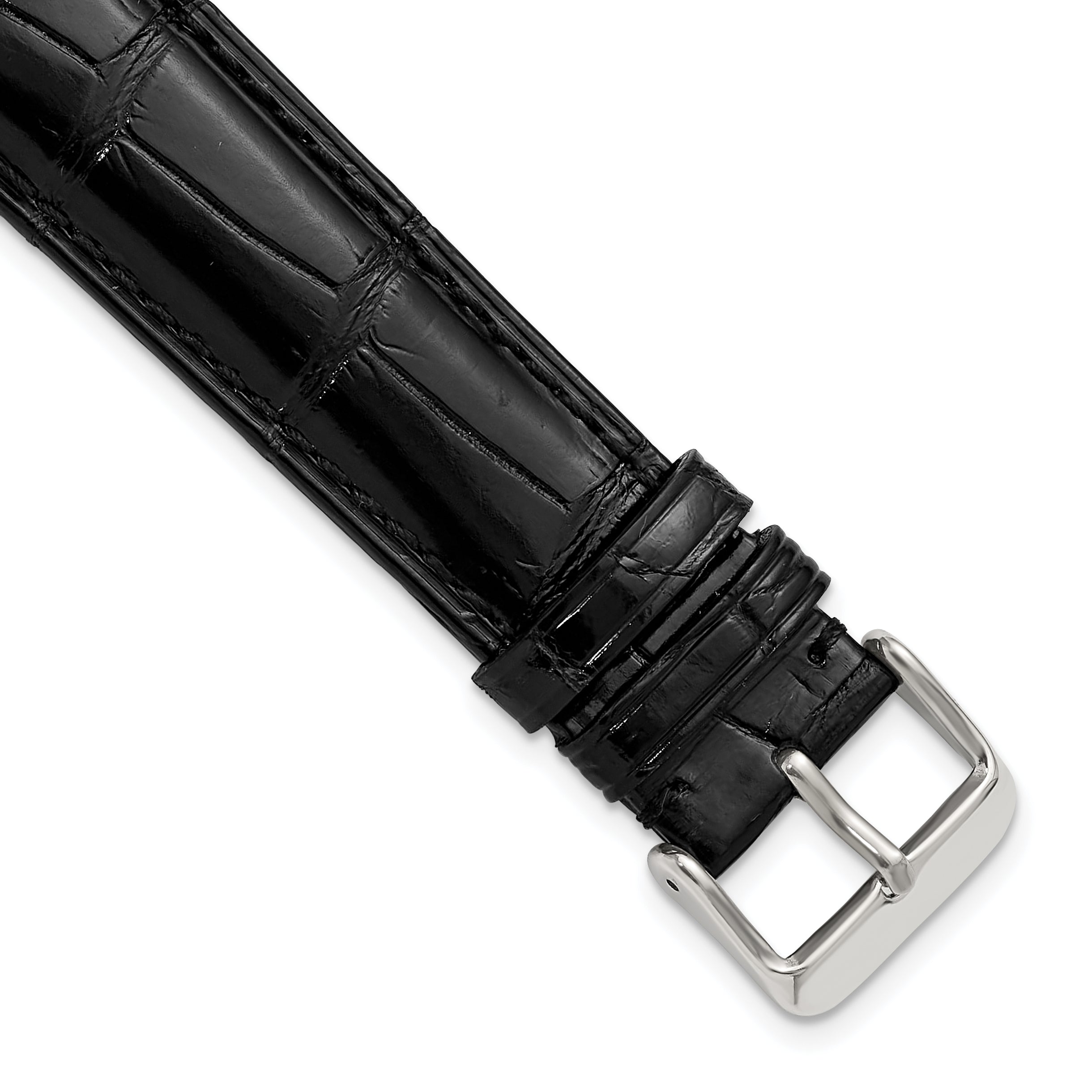 24mm Black Genuine Alligator Chrono Leather with Silver-tone Buckle 7.5 inch Watch Band