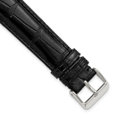 24mm Black Genuine Alligator Chrono Leather with Silver-tone Buckle 7.5 inch Watch Band