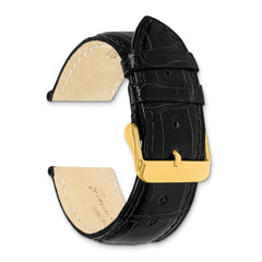 24mm Black Genuine Alligator Chrono Leather with Gold-tone Buckle 7.5 inch Watch Band