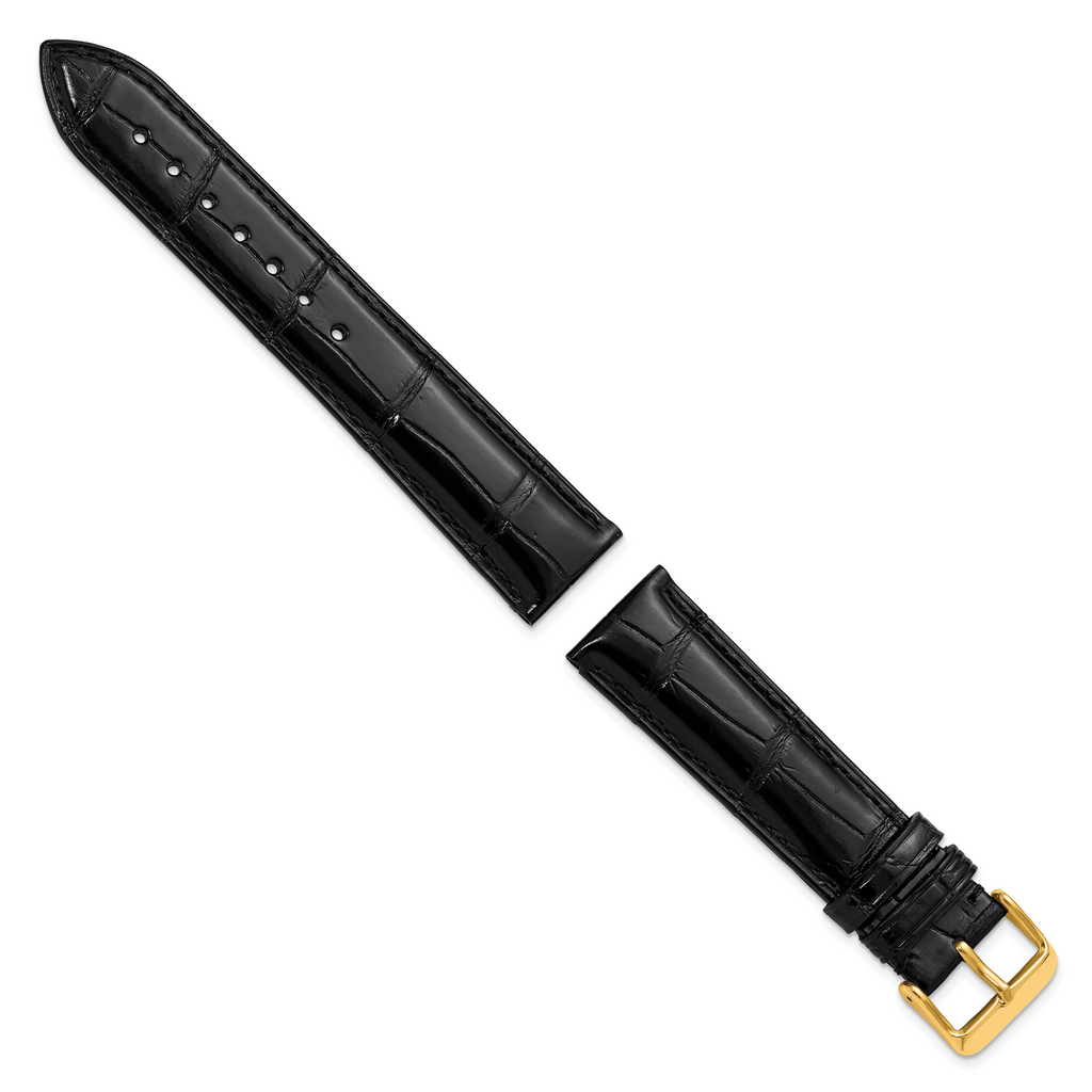 18mm Black Genuine Alligator Chrono Leather with Gold-tone Buckle 7.5 inch Watch Band
