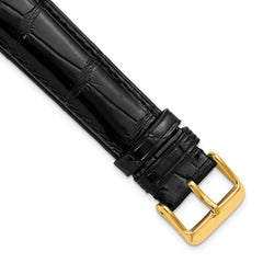 24mm Black Genuine Alligator Chrono Leather with Gold-tone Buckle 7.5 inch Watch Band
