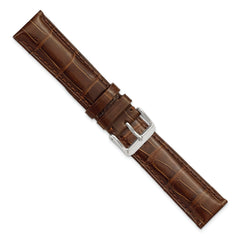 24mm Havana Genuine Alligator Chrono Leather with Silver-tone Buckle 7.5 inch Watch Band
