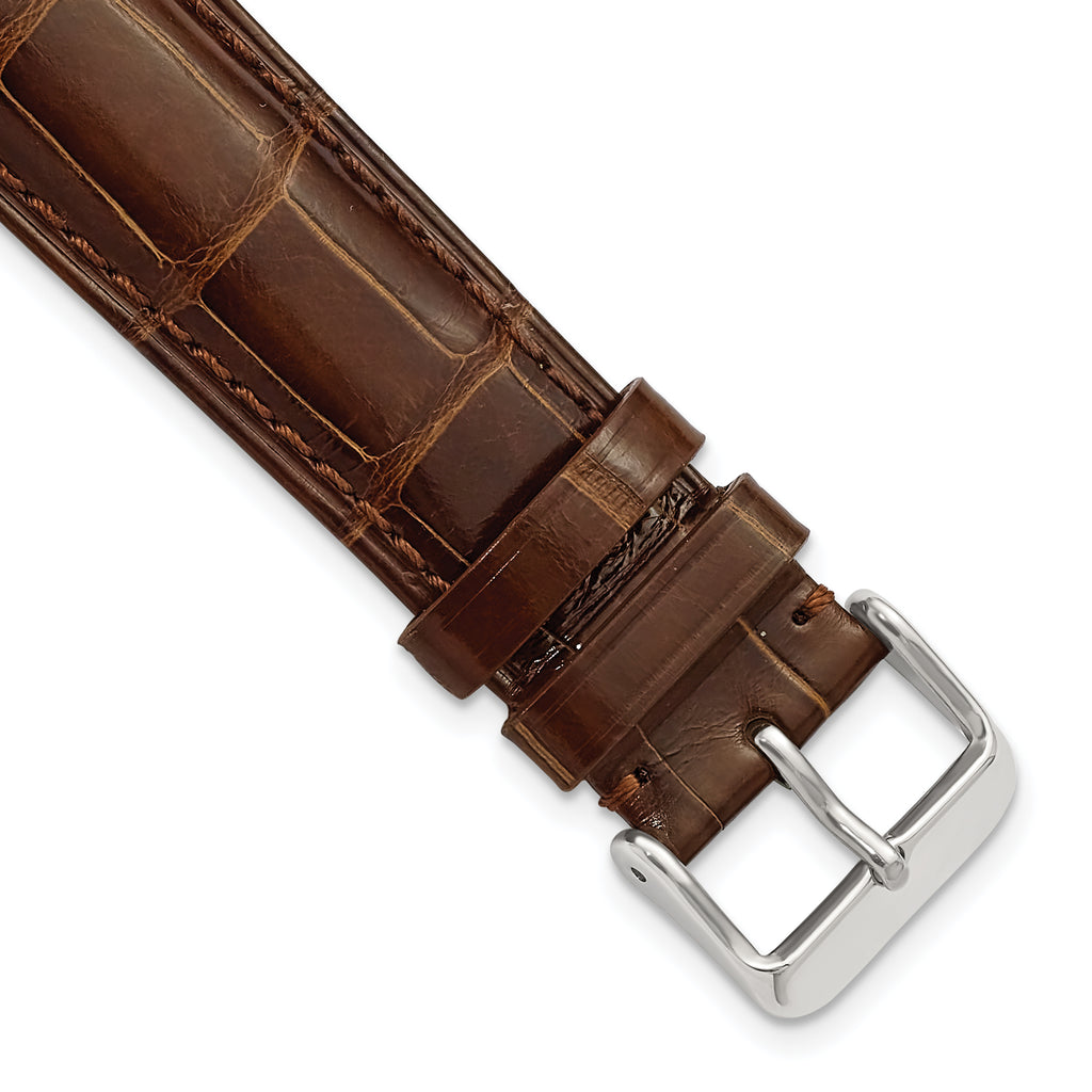 18mm Havana Genuine Alligator Chrono Leather with Silver-tone Buckle 7.5 inch Watch Band