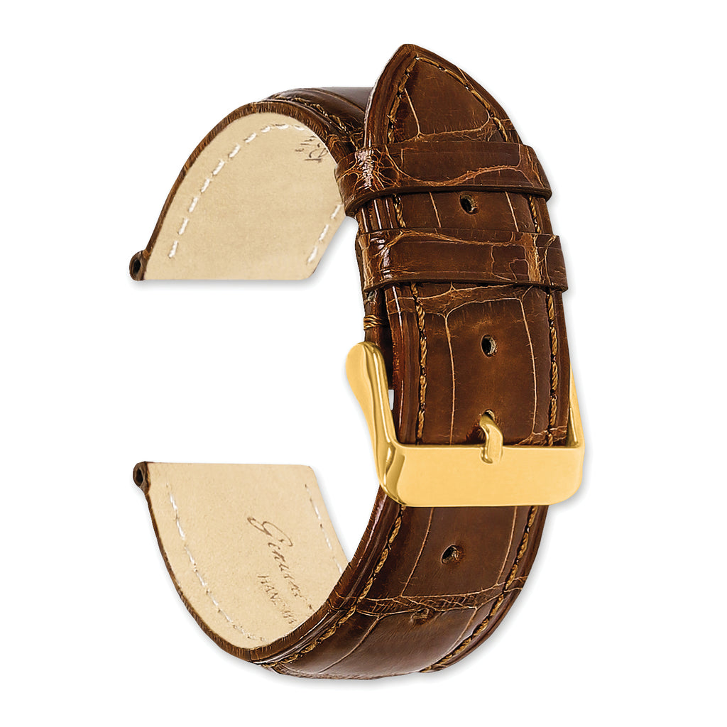 18mm Havana Genuine Alligator Chrono Leather with Gold-tone Buckle 7.5 inch Watch Band