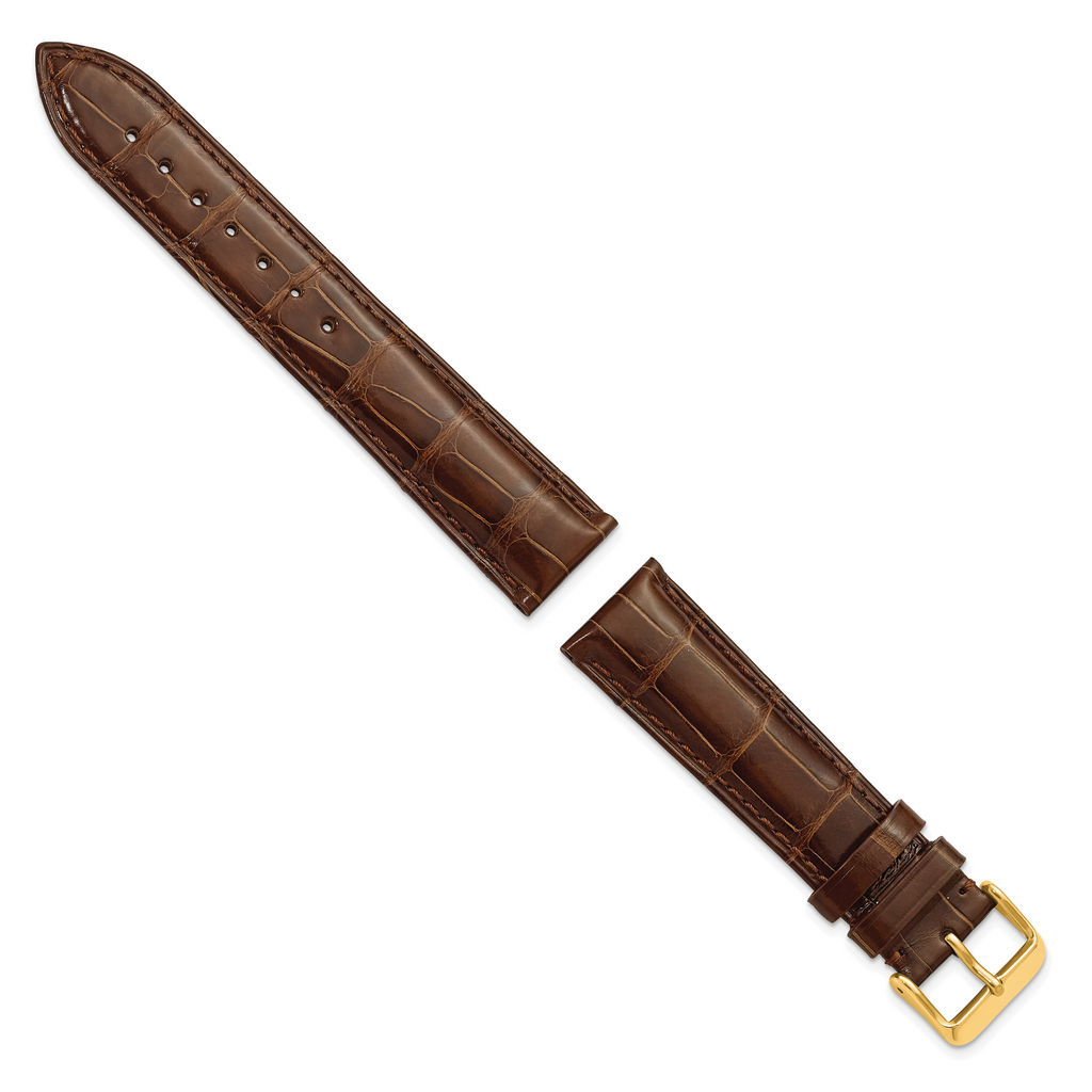 18mm Havana Genuine Alligator Chrono Leather with Gold-tone Buckle 7.5 inch Watch Band