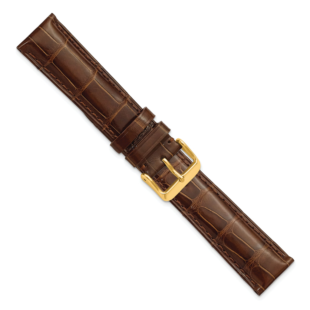 18mm Havana Genuine Alligator Chrono Leather with Gold-tone Buckle 7.5 inch Watch Band