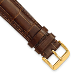 24mm Havana Genuine Alligator Chrono Leather with Gold-tone Buckle 7.5 inch Watch Band