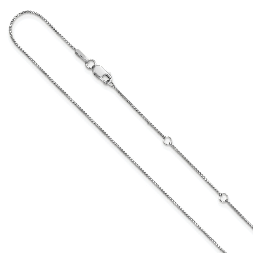 10K White Gold .65mm D/C Spiga 1in+1in Adjustable Chain
