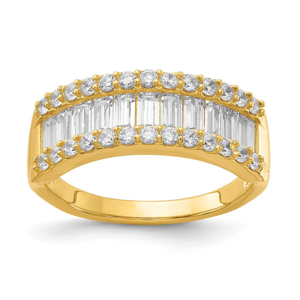 Sterling Silver Fancy Baguette Diamonelle Channel Set Band ring-YG-Vermeil
