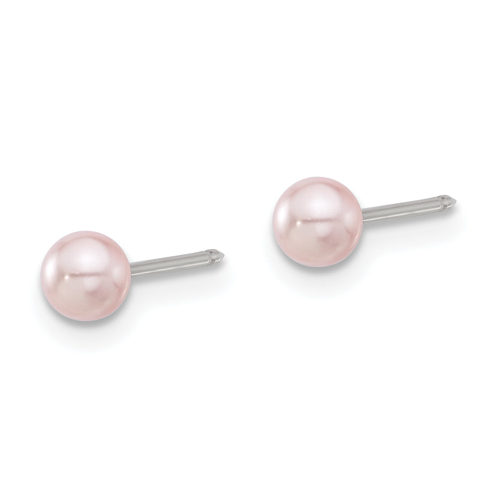 Inverness Stainless Steel 4mm Pink Glass Pearl Post Earrings