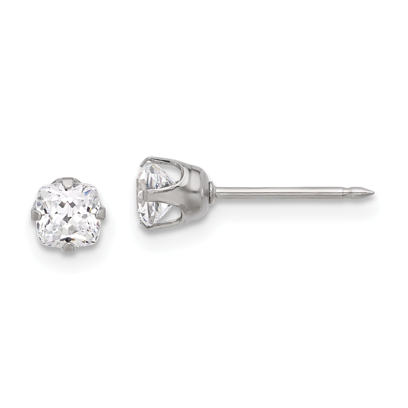 Inverness Stainless Steel 4mm Square CZ Post Earrings Main image