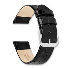 20mm Black Flat Alligator Grain Leather with Silver-tone Buckle 7.5 inch Watch Band