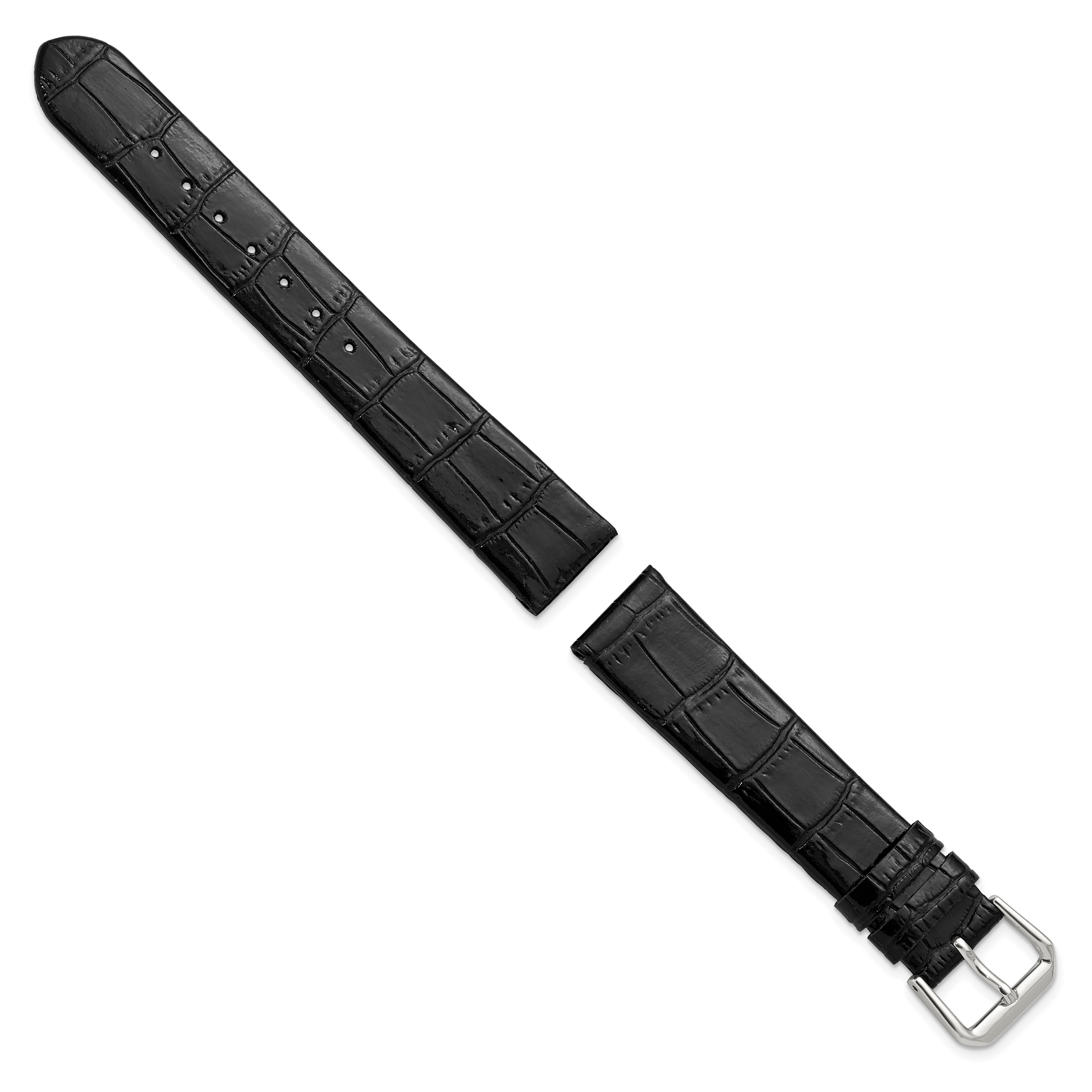 Black Alligator-Grain Leather Watch Band with Silver-Tone Buckle 16mm