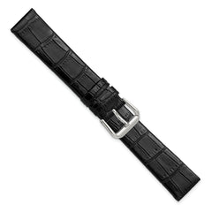 18mm Black Flat Alligator Grain Leather with Silver-tone Buckle 7.5 inch Watch Band