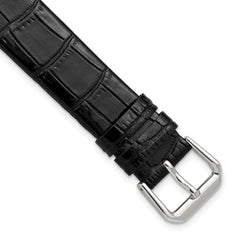18mm Black Flat Alligator Grain Leather with Silver-tone Buckle 7.5 inch Watch Band