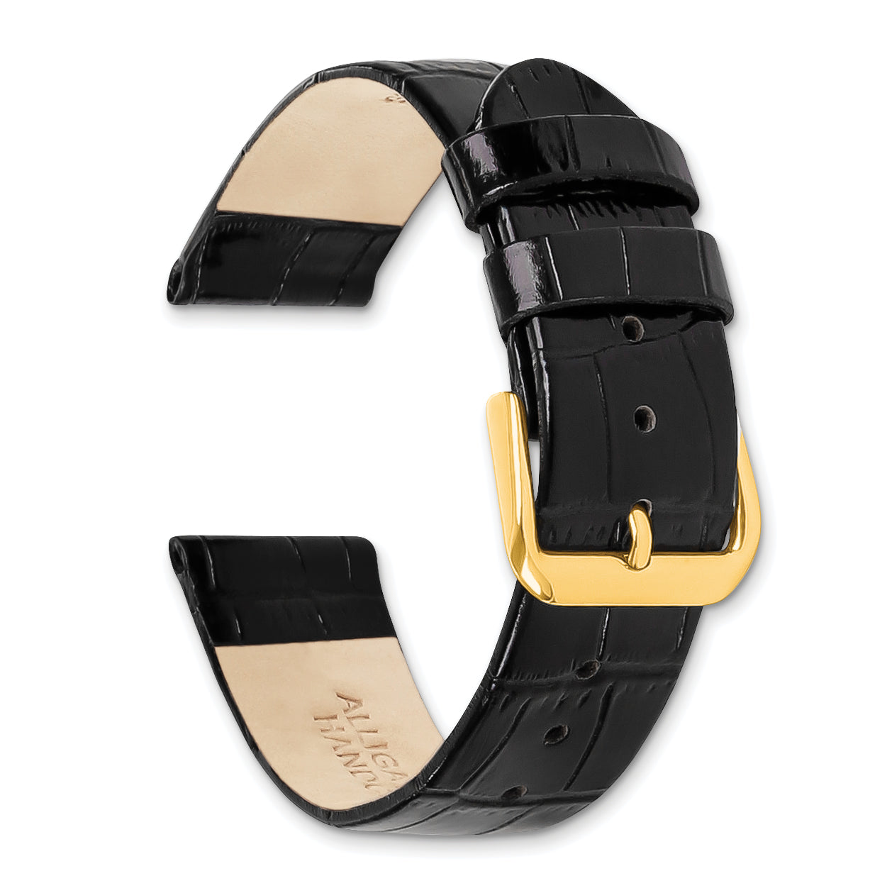 DeBeer 12mm Black Flat Alligator Grain Leather with Gold-tone Buckle 7.5 - Sophia Jewelers