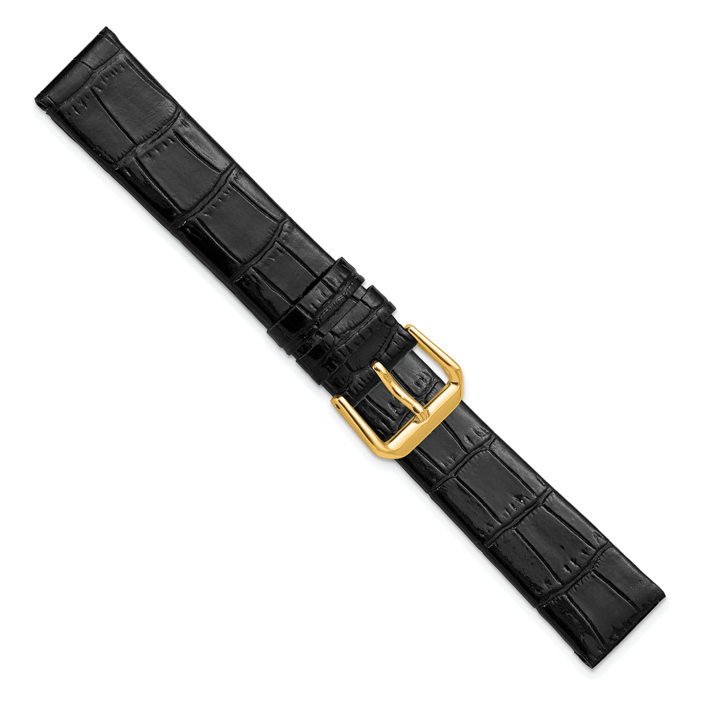 Black Alligator-Grain Leather Watch Band with Gold-Tone Buckle 18mm