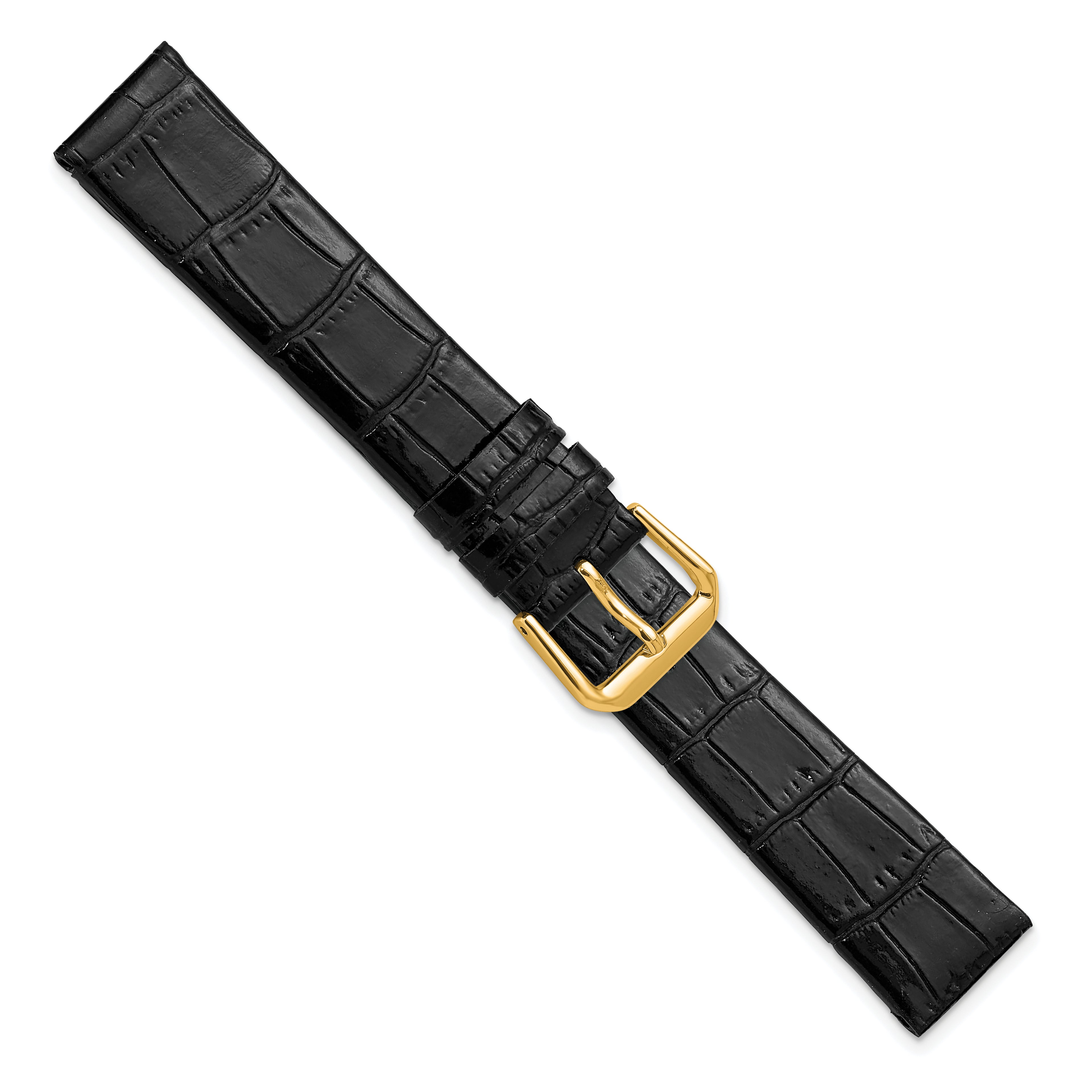 DeBeer 12mm Black Flat Alligator Grain Leather with Gold-tone Buckle 7.5 - Sophia Jewelers