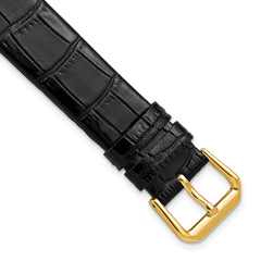 18mm Black Flat Alligator Grain Leather with Gold-tone Buckle 7.5 inch Watch Band