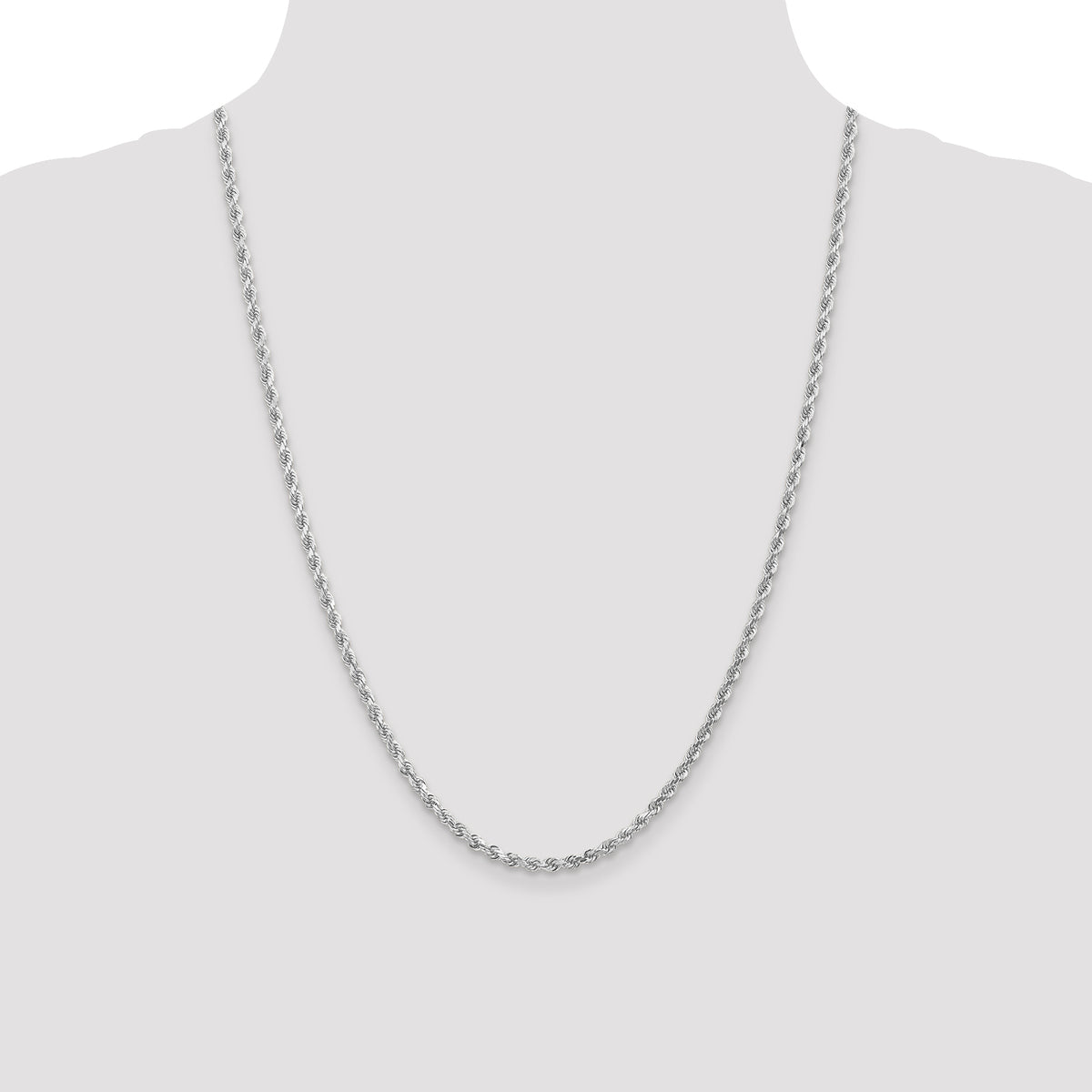 14K White Gold 3mm Diamond- cut Rope Chain