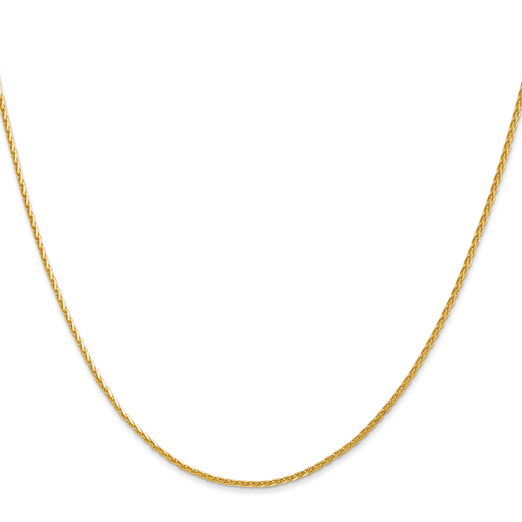 14K Yellow Gold Solid Diamond-Cut Wheat Chain Necklace 1.3mm