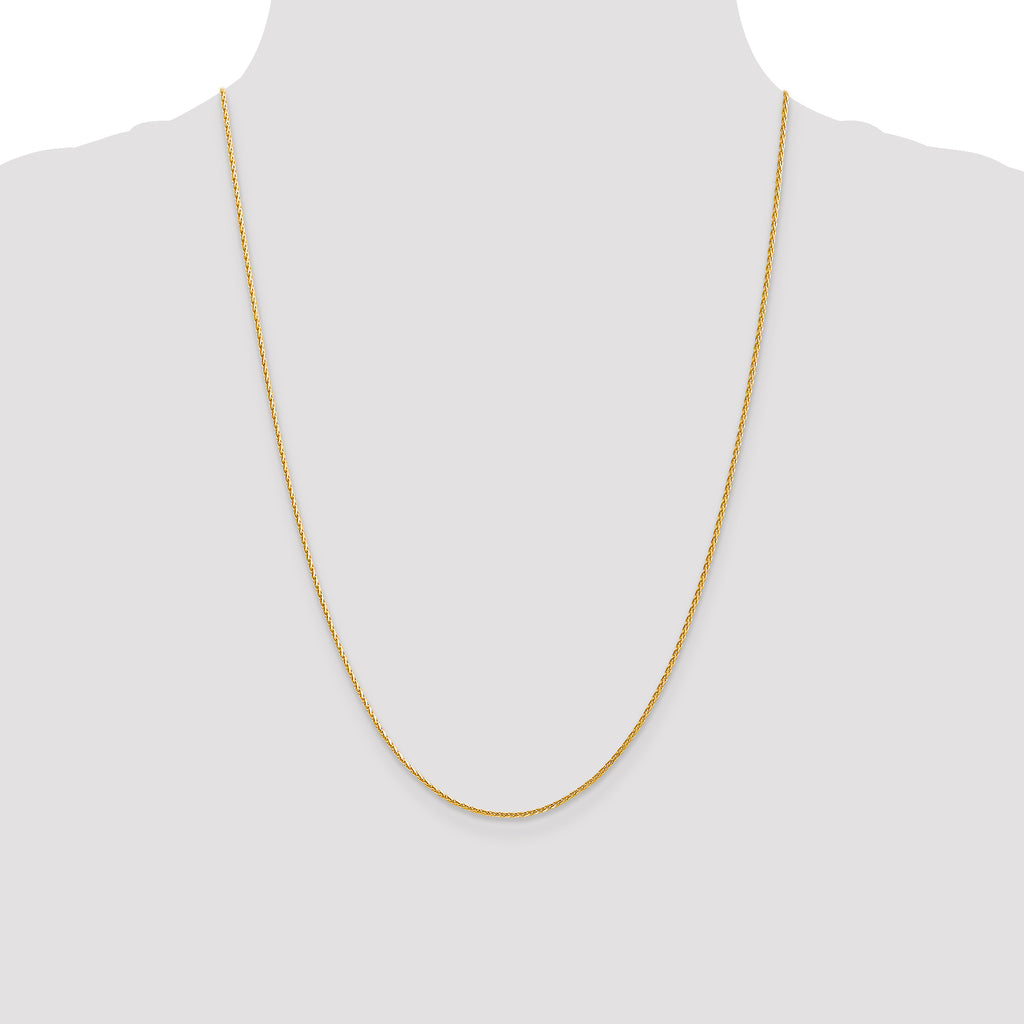 14K Yellow Gold Solid Diamond-Cut Wheat Chain Necklace 1.3mm